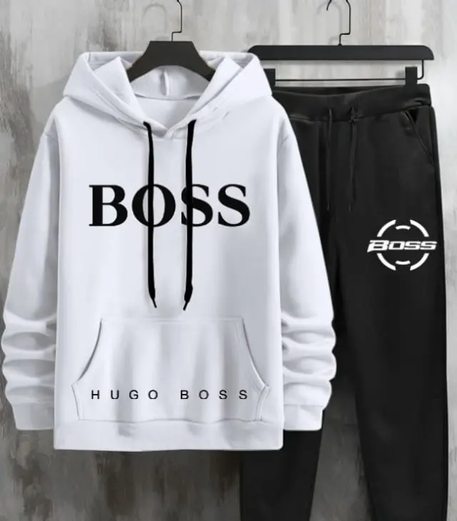BOSS WHITE HOODIE WITH BLACK PAJAMA