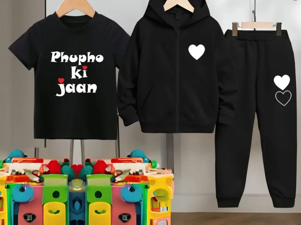 3 IN 1  BLACK SHIRT WITH BLACK HOODIE AND BLACK PAJAMA
