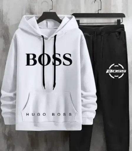 BOSS WHITE HOODIE WITH BLACK PAJAMA