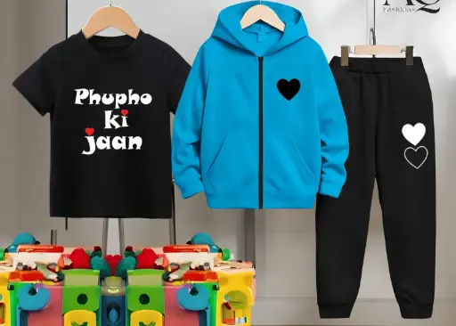 3 IN 1 BLACK SHIRT WITH BLUE HOODIE AND PAJAMA