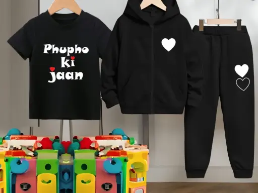 3 IN 1  BLACK SHIRT WITH BLACK HOODIE AND BLACK PAJAMA