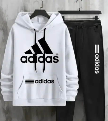 ADIDAS WHITE HODDIE AND BLACK PAJAMA